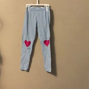 Arizona Jean Company Blue and White Striped Leggings with Pink Hearts